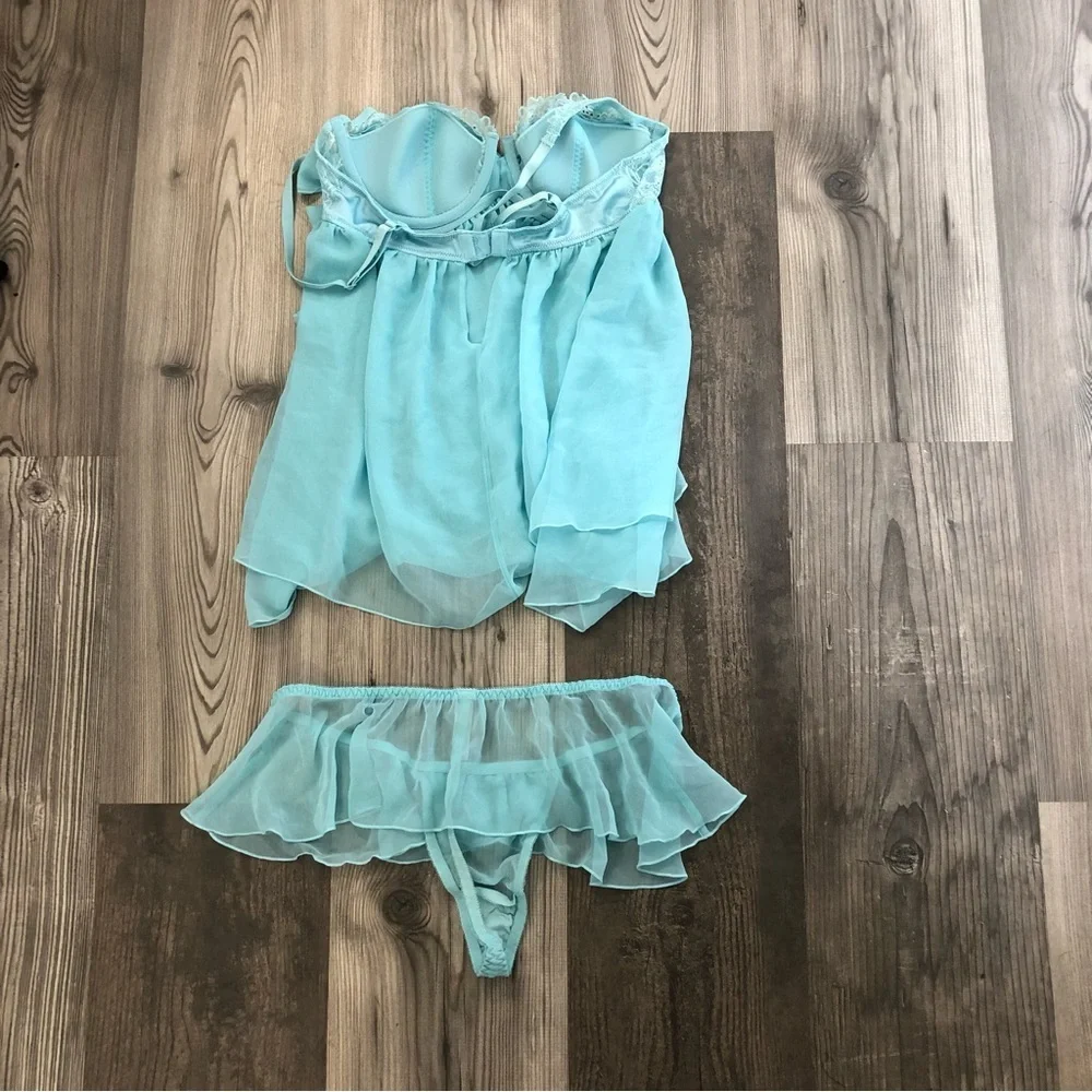 Victorias Secret Blue Lingerie Babydoll and Thong set 36B/M